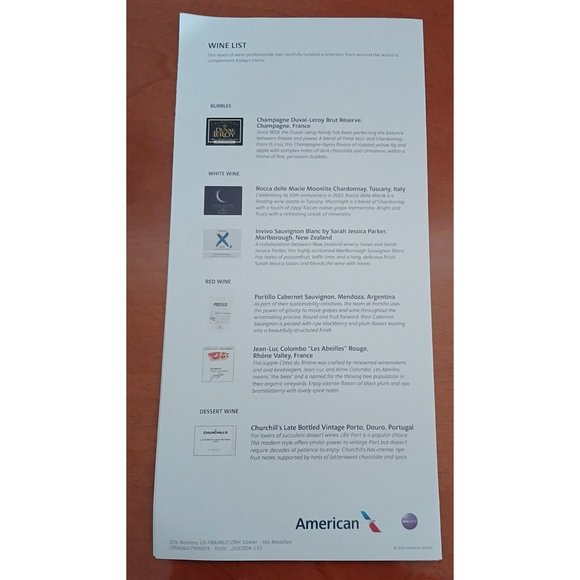 American Airlines Flagship Business Class Menu and Amenity Bag CLTMUC Oct 2023 - Picture 3 of 16